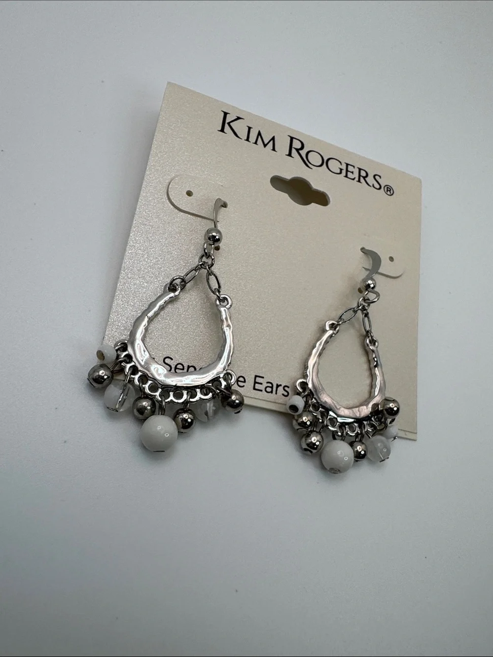 Kim Rogers Silver-Tone Hoop Earrings with White Bead Charms